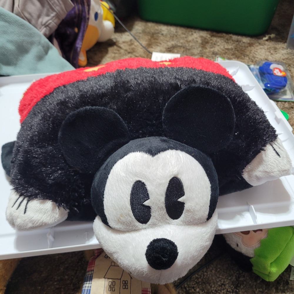 Disney Mickey Mouse Pillow Pets Plush Stuffed Animal Travel Pillow Red Black